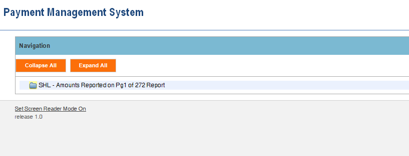 Screen shot of the APEX report screen listing the SHL report link.