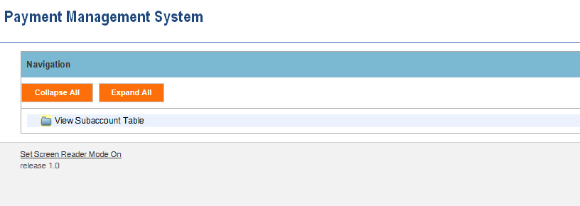 Screen shot of the APEX report screen listing the View Subaccount Table report.