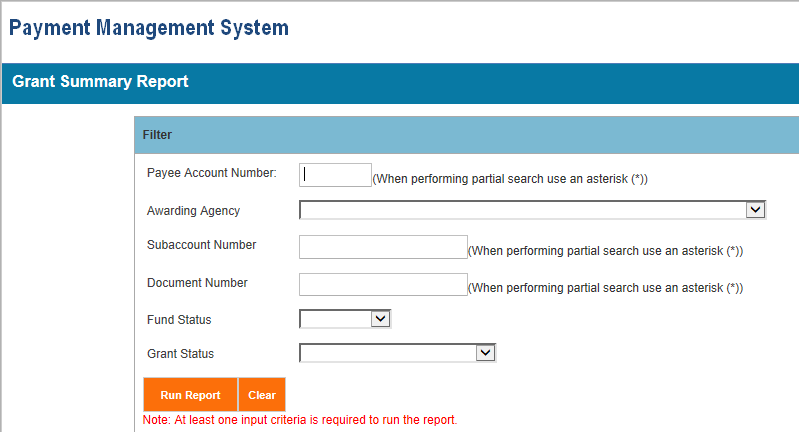 Screen shot of the APEX report screen for a DBT - Disbursement Transactions report, showing the parameter entry area.