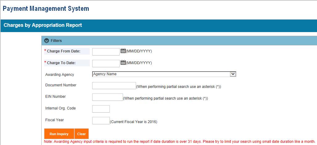 Screen shot of the APEX report screen for a DBT - Disbursement Transactions report, showing the parameter entry area.